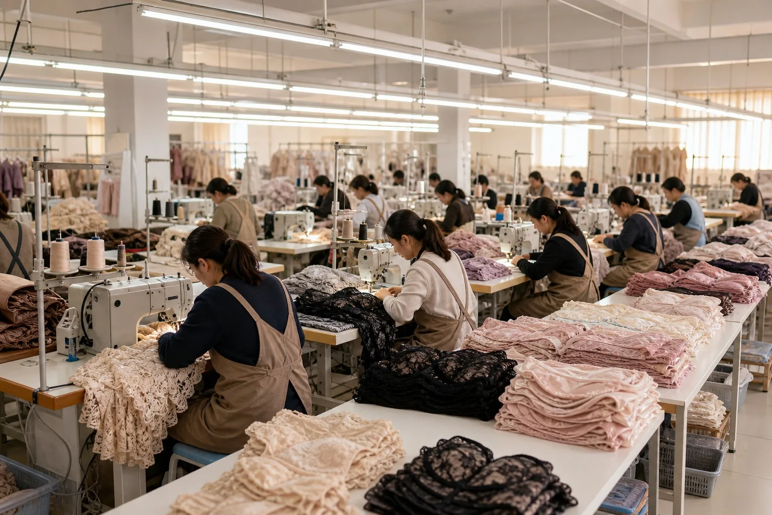 Glory lingerie factory sewing workshop in Taizhou, China