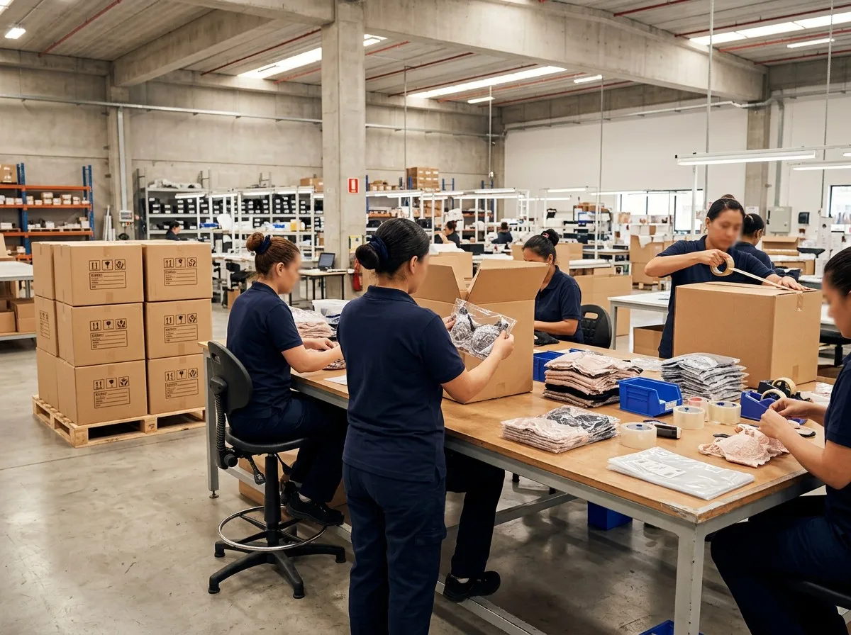 Packing and shipping area with export cartons
