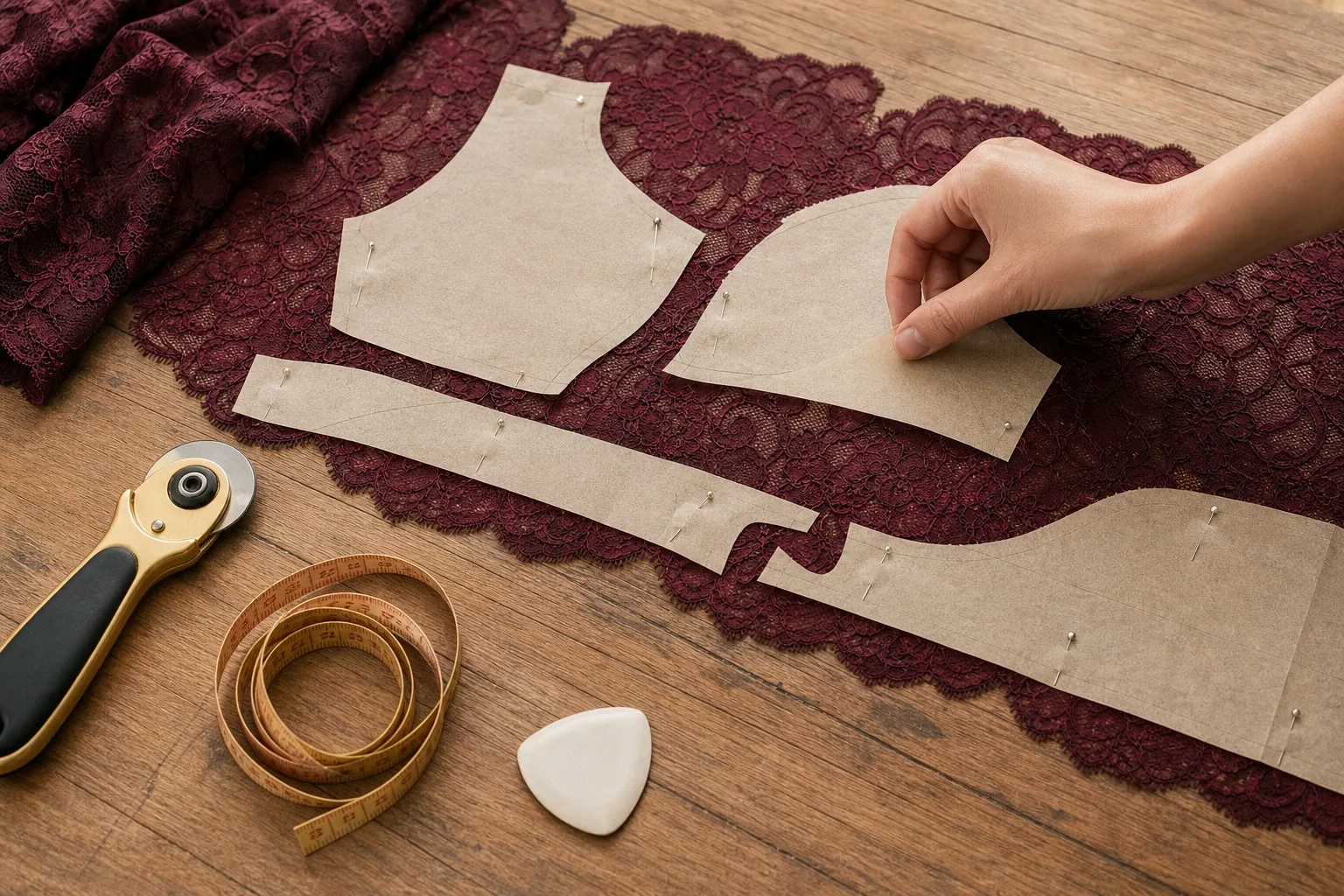 Pattern making and fabric cutting in the studio