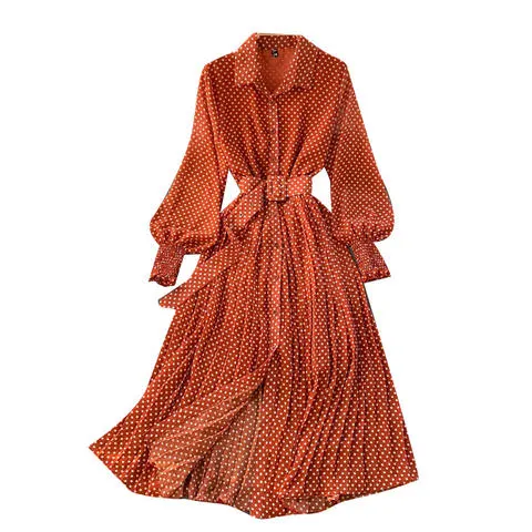 Fashion Polka Dot Chiffon Pleat Women Casual Dress Elegant Summer Dress wholesale