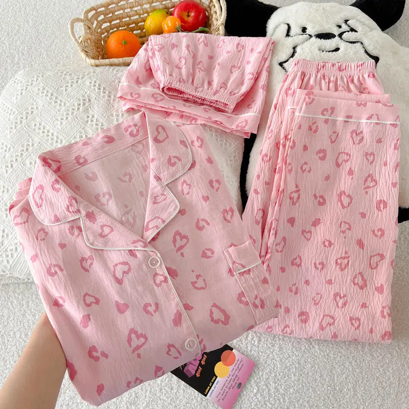 Glory Cute Girly Heart Shaped Leopard Print Short Sleeve Pajamas for Women New S wholesale