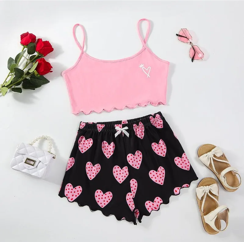 Halter Camisole Shorts Heart Print Pajamas wholesale