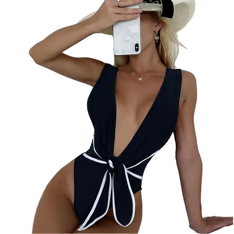 JSN9205254 Mature Women One-piece Swimsuits Korean Style High Cut Push Dot Flora wholesale