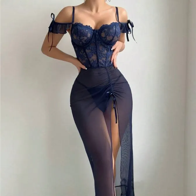 New Arrival Women's Sexy Lace Pajamas See-through Sexy Lingerie Nightdress wholesale