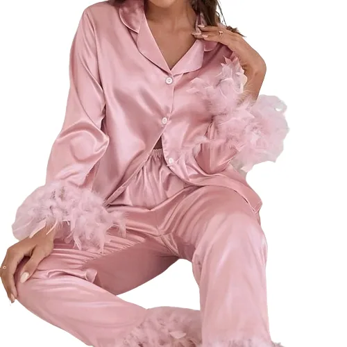 Pajamas Satin Nightshirts Turn Down Collar wholesale