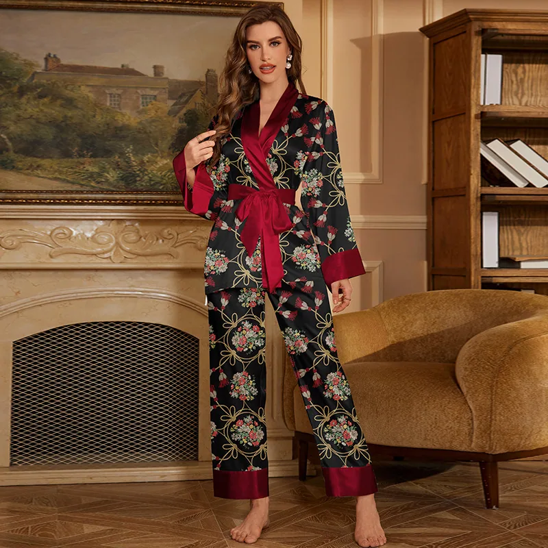 Pajamas Satin Two Piece Floral Pajamas wholesale