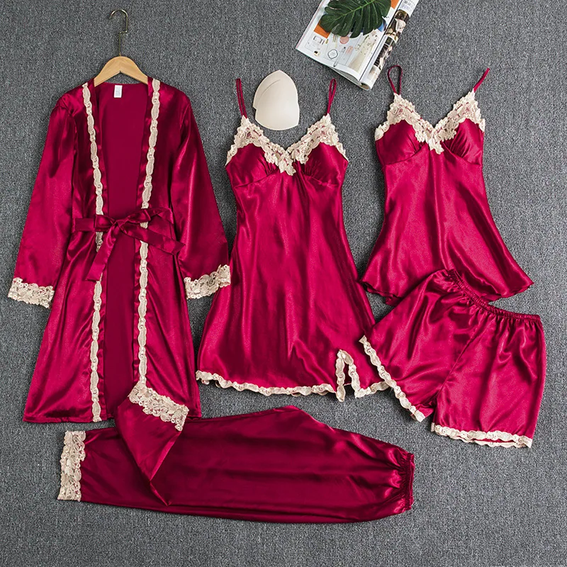 Pajamas Set Five Piece Satin Nightgown wholesale