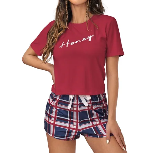 Pajamas Set Plaid Letter Two Piece Pants wholesale