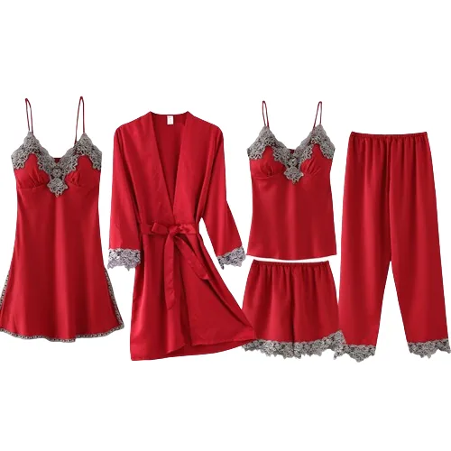 Pajamas Set Satin Five Piece Gown Robe wholesale