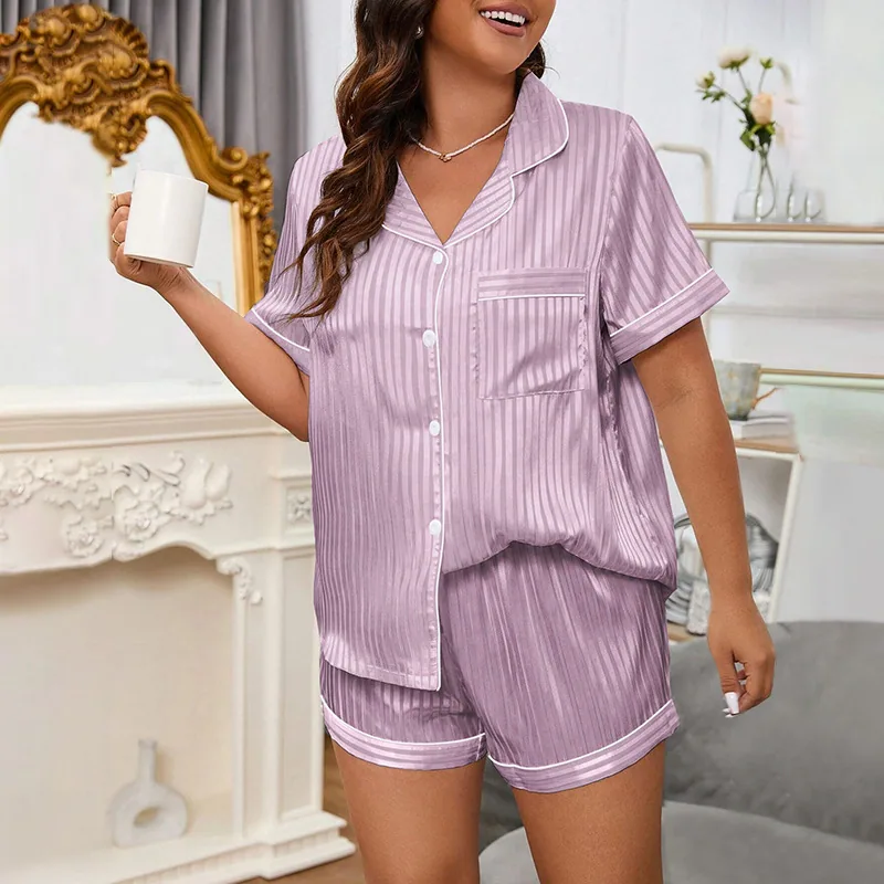 Pajamas Set Short Sleeve Satin Two Piece wholesale
