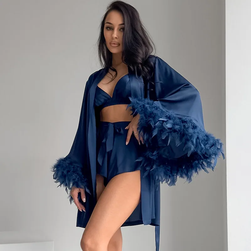 Pajamas Set Three Piece Feathers Satin wholesale