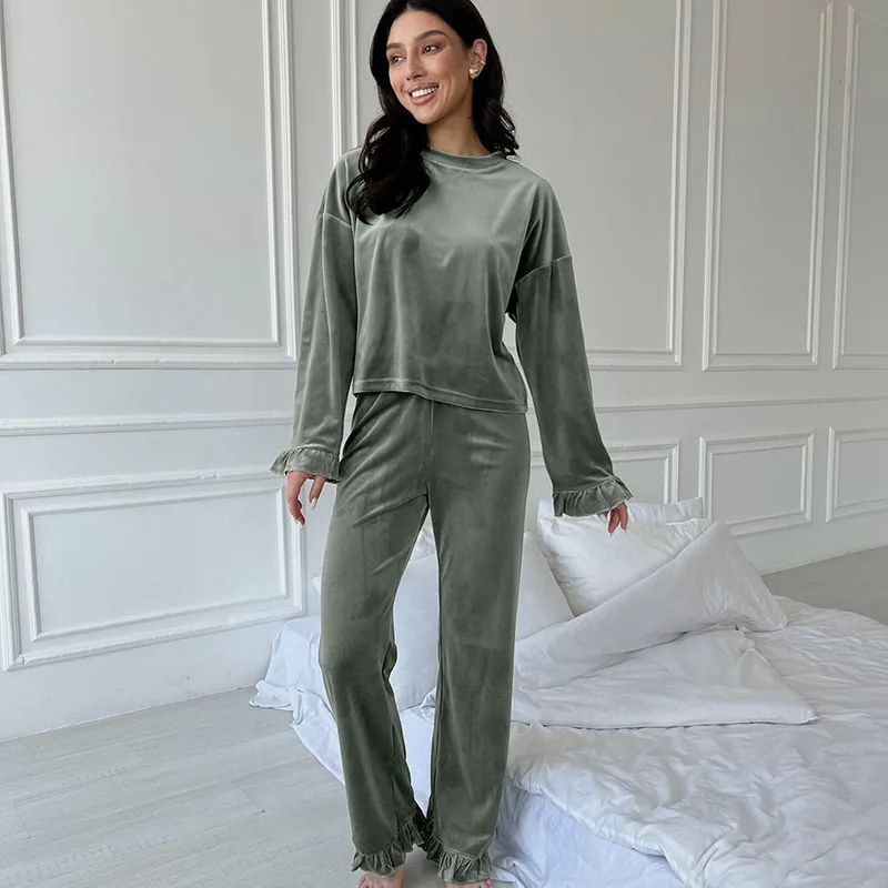 Pajamas Set Velvet Round Neck Two Piece wholesale