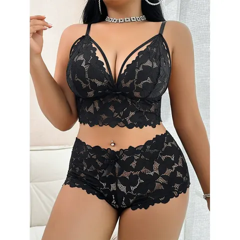 Plus Size Black 2 Piece Exotic Underwear for Fat Ladies Sexy Lingerie wholesale