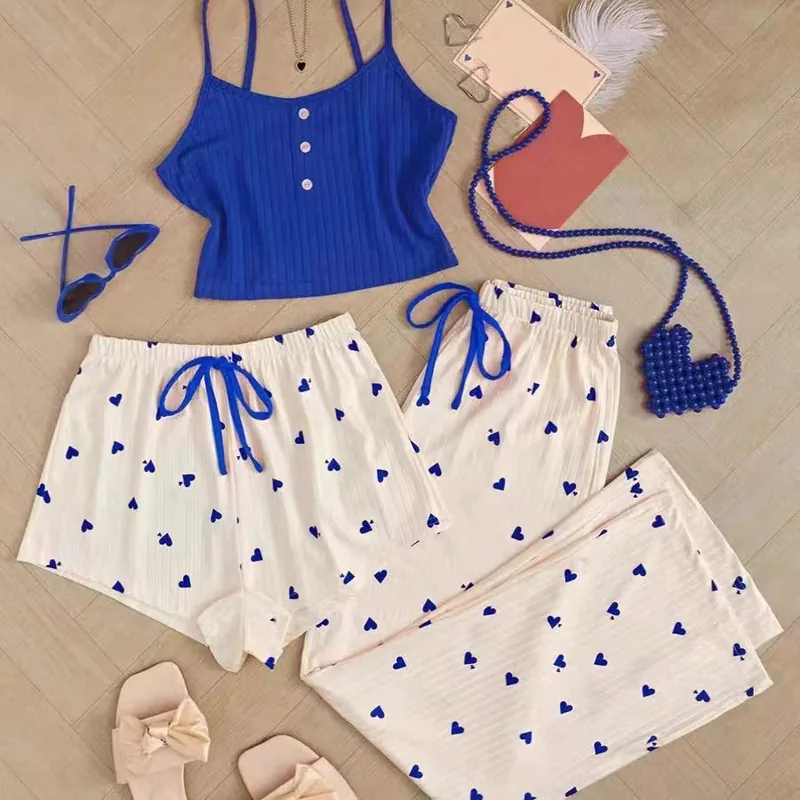 Printed Cotton Three Piece Sets Pajamas wholesale