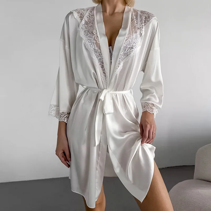 Satin Lace Robe Bathrobe V Neck Nightwear wholesale