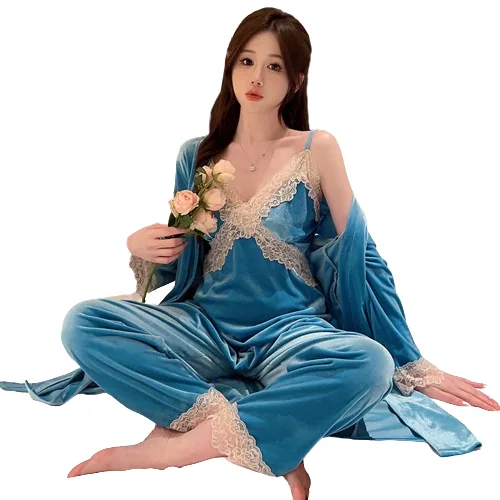 Three Piece Pajama Set Velvet Nightgown wholesale