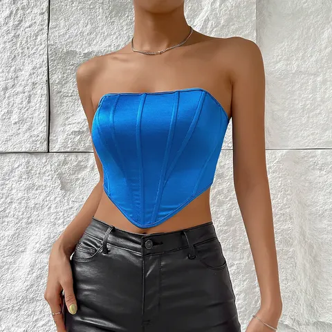 Trendy Satin Corset Top off Shoulder Bustier Top Sleeveless Fish Bone Corset wholesale