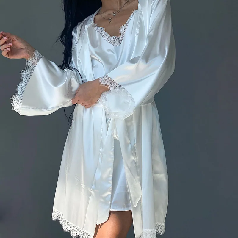 White Satin Lace Gown Robes Solid wholesale