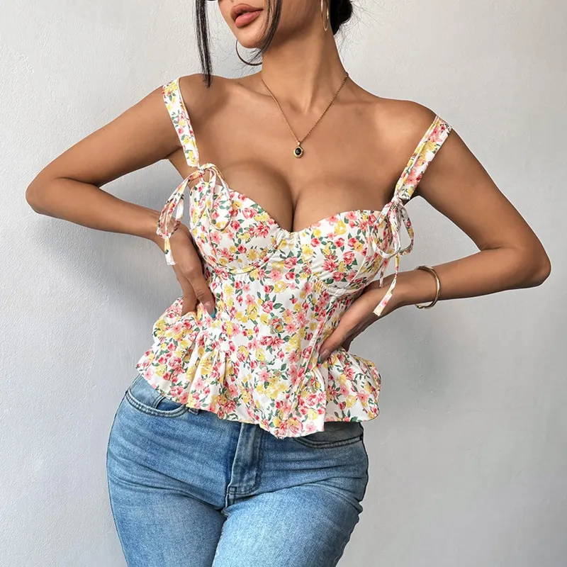Wholesale Sexy Party Club Camis Corset Lace-up Women Sweet Crop Top wholesale