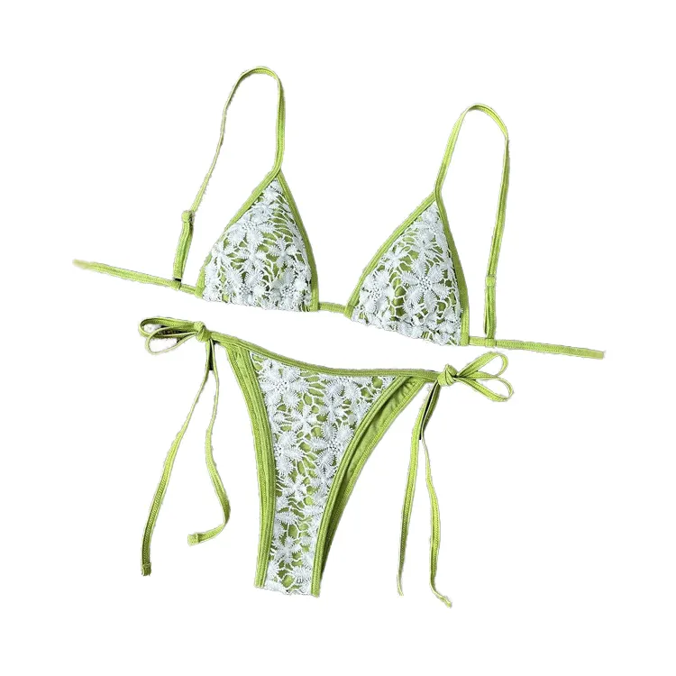 Wholesale XS-L Fresh Green Animal Print Bikini Sexy Strap Lace Swimsuit Triangle wholesale