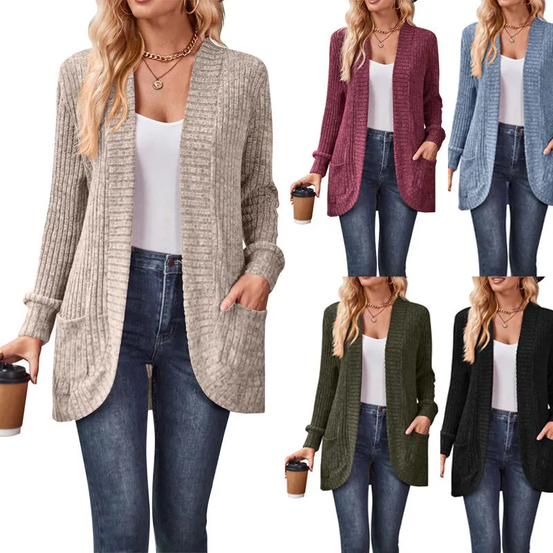 Winter Open Front Knit Outfits with Pockets Loose Long Sleeve Coat Cardigan wholesale