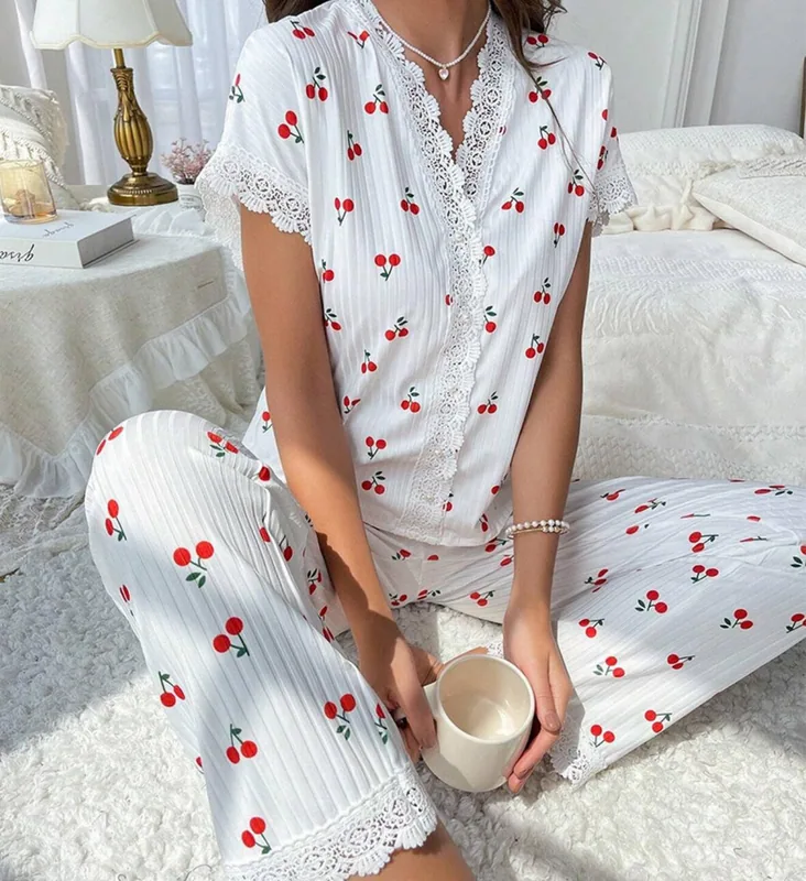 Woven Knit Pajamas Two Piece Set Short wholesale